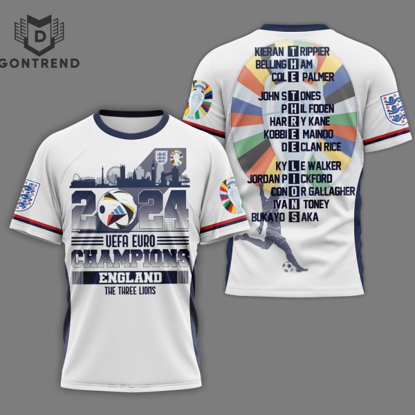 Euro 2024 Champions England The Three Lions 3D T-Shirt