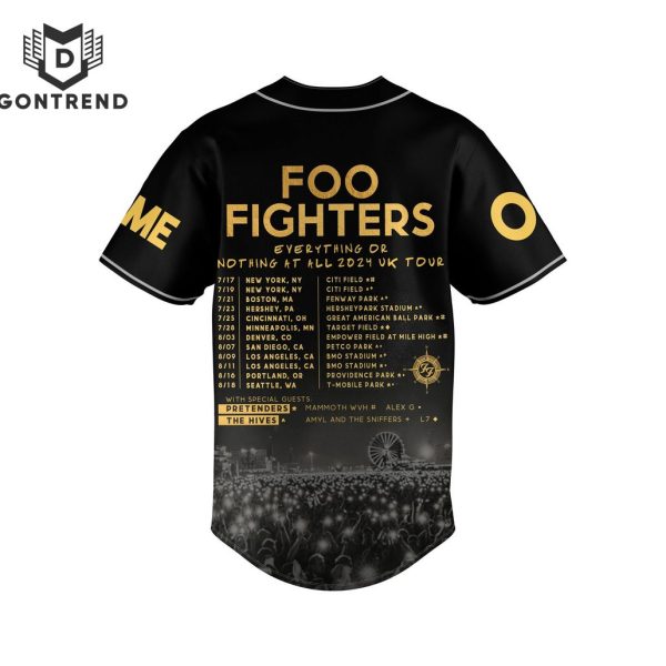 Foo Fighters Everything Or Nothing At All 2024 Uk Tour Baseball Jersey