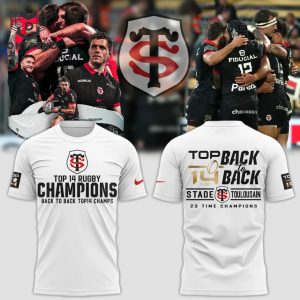 Top 14 Rugby 2024 Champions Back To Back Stade Toulousain 3D T-Shirt – White