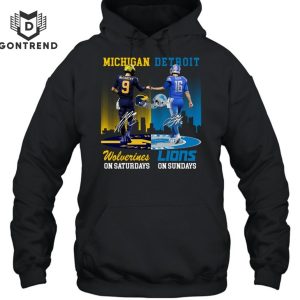 Michigan Wolverines On Saturedays – Detroit Pistons On Sundays Signature Unisex T-Shirt