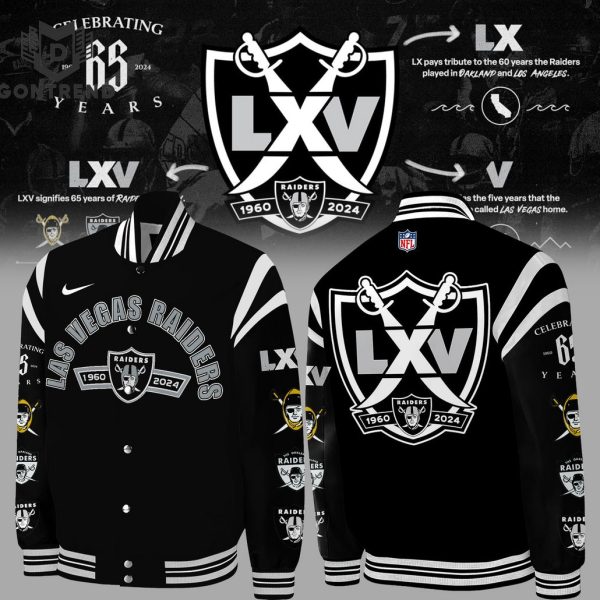 Las Vegas Raiders Jacket Celebrating 65 Years Silver & Black Baseball Jacket