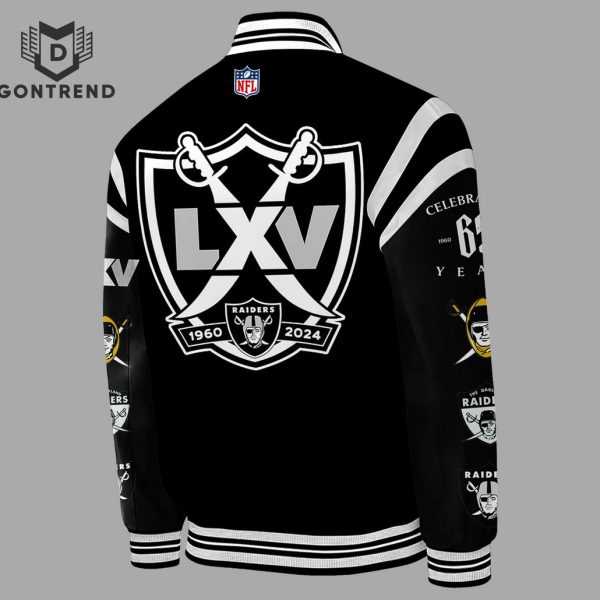 Las Vegas Raiders Jacket Celebrating 65 Years Silver & Black Baseball Jacket