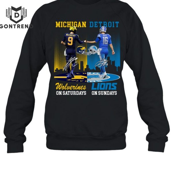 Michigan Wolverines On Saturedays – Detroit Pistons On Sundays Signature Unisex T-Shirt