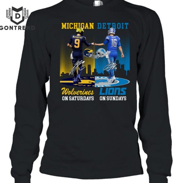 Michigan Wolverines On Saturedays – Detroit Pistons On Sundays Signature Unisex T-Shirt