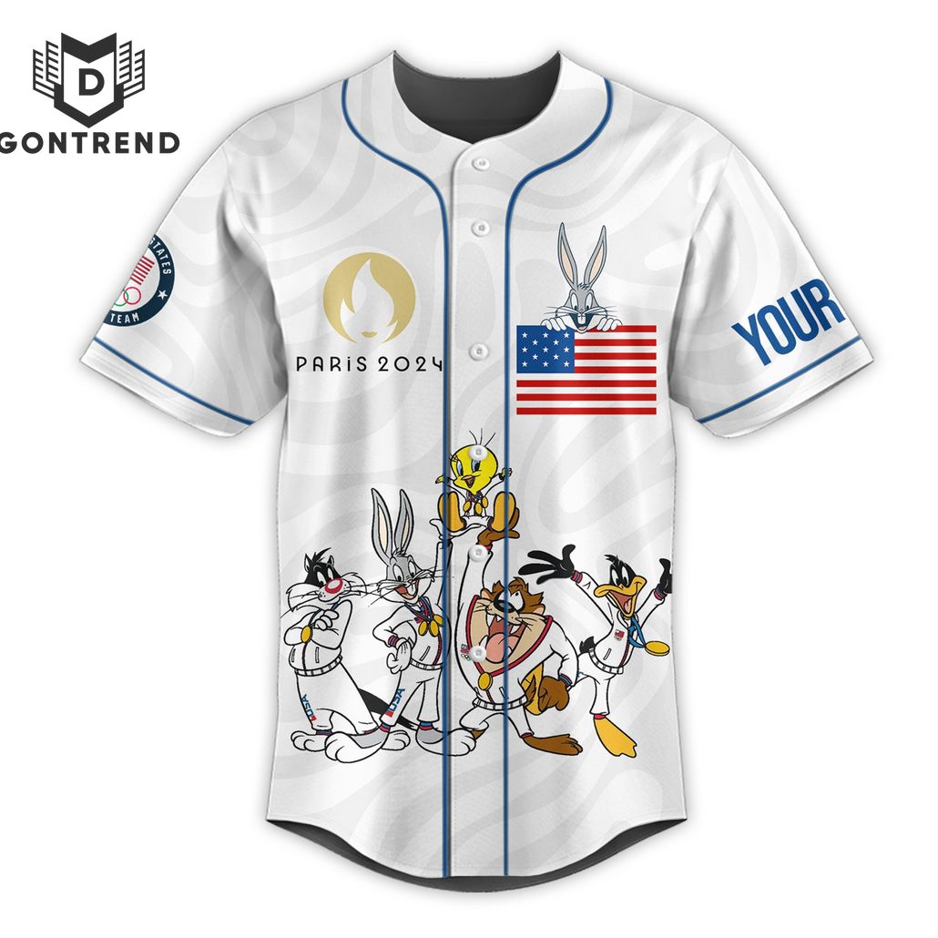 Personalized Olympic 2024 USA Team Looney Tunes Baseball Jersey Personalized Olympic 2024 USA Team Looney Tunes Baseball Jersey