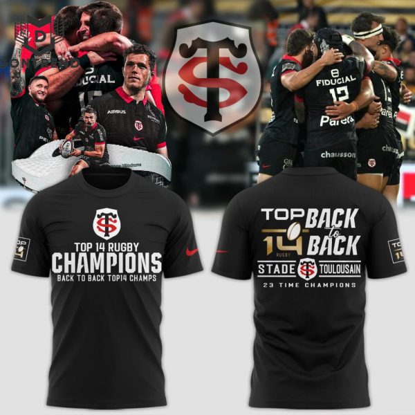 Top 14 Rugby 2024 Champions Back To Back Stade Toulousain 3D T-Shirt – Black