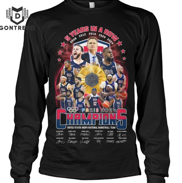 5 Years In A Row 2008 – 2012 – 2016 – 2020 – 2024 USA Basketball Paris 2024 Champions Signature Design Unisex T-Shirt