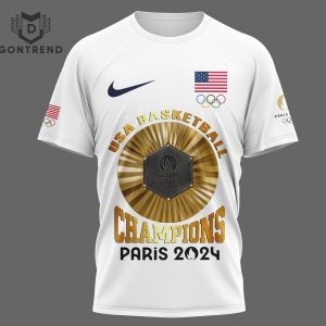 USA Men Basketball 2024 Champions Olympic Paris 3D T-Shirt