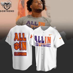 All In Clemson Tigers Football Baseball Jersey – White