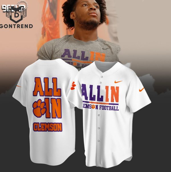 All In Clemson Tigers Football Baseball Jersey – White