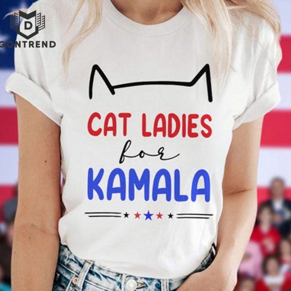 Cat Ladies For Kamala – Kamala Harris 2024 President Bright Design Unisex T-Shirt