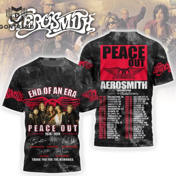 End Of An Era Peace Out 1970-2024 Aerosmith Signature Thank You For The Memeories 3D T-Shirt