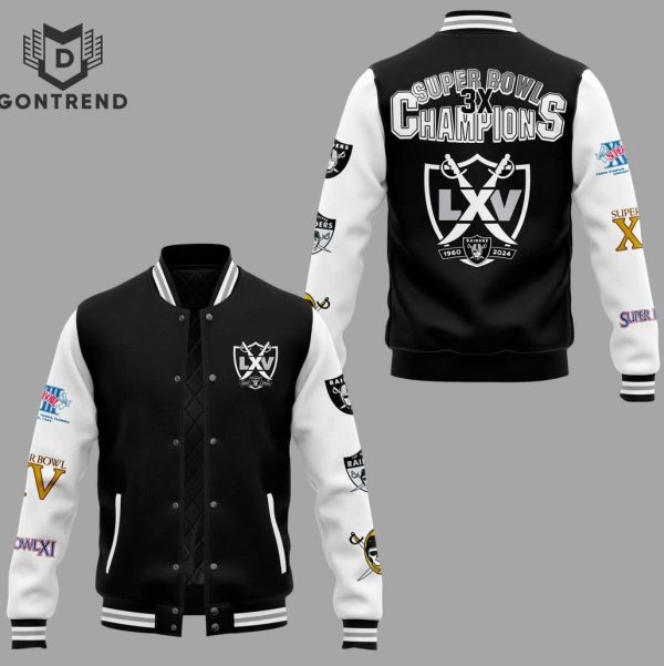 Las Vegas Raiders 2024 Super Bowl 3X Champion Baseball Jacket