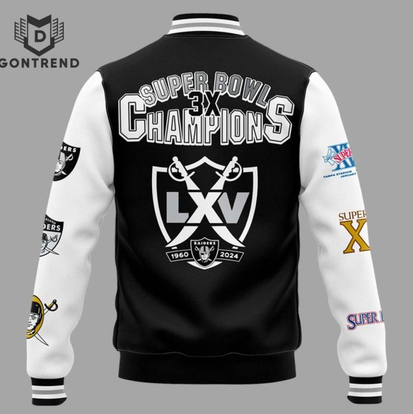 Las Vegas Raiders 2024 Super Bowl 3X Champion Baseball Jacket