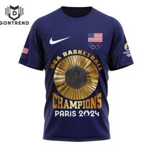 USA Men Basketball 2024 Champions Olympic Paris 3D T-Shirt – Blue