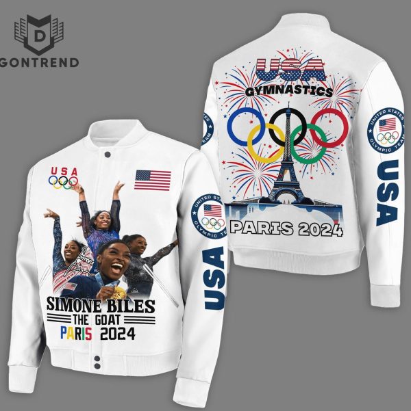 Simone Biles The Goat Paris 2024 Gymnastics Baseball Jacket – White