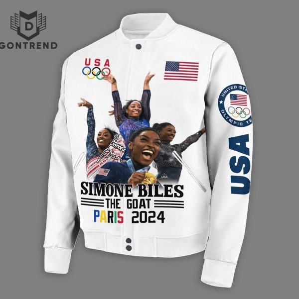 Simone Biles The Goat Paris 2024 Gymnastics Baseball Jacket – White