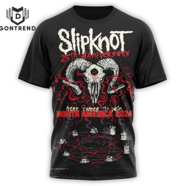 Slipknot 25th Anniversary Here Comes The Pain North America 2024 Design 3D T-Shirt