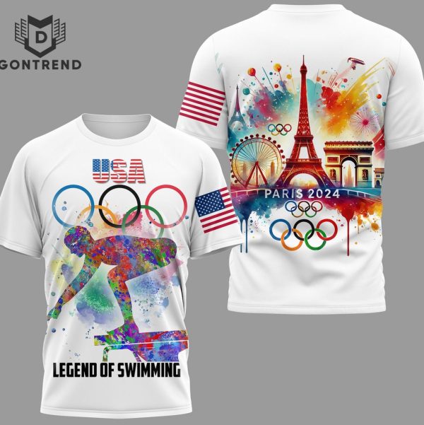 Team USA Legend Of Swimming Olympic Paris 2024 3D T-Shirt