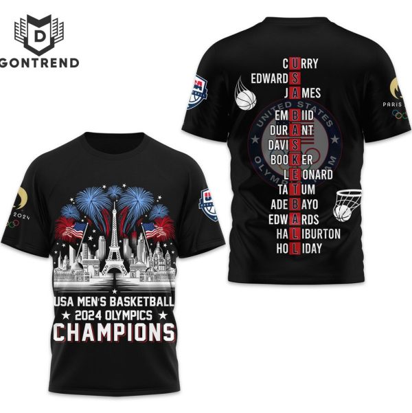 USA Men Basketball 2024 Olympics Champions Design 3D T-Shirt