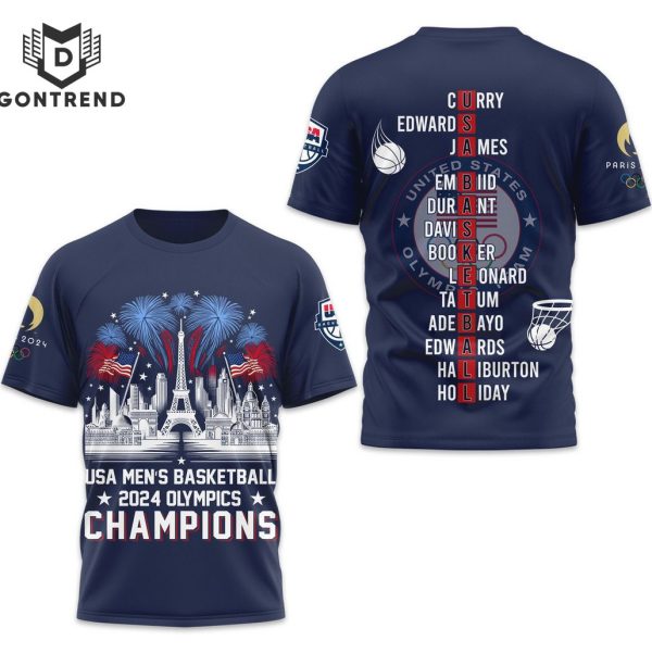 USA Men Basketball 2024 Olympics Champions Design 3D T-Shirt – Blue