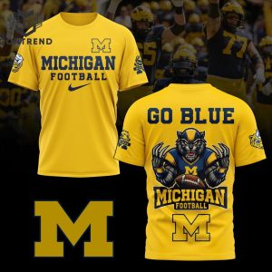 Michigan Wolverines Football Go Blue 3D T-Shirt – Gold