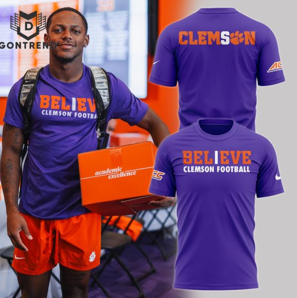 Believe Clemson Tigers Football 3D T-Shirt – Purple