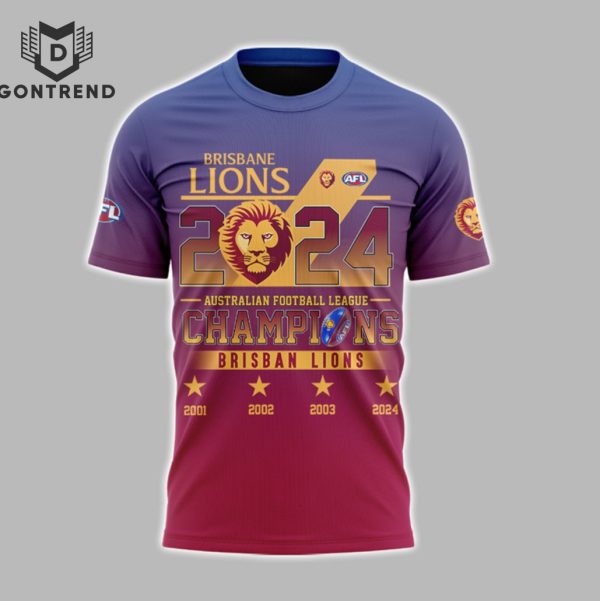 Brisbane Lions Australian Football League Champions 2024 3D T-Shirt