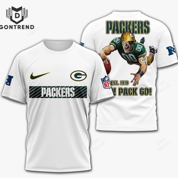 Green Bay Packers Go Pack Go 3D T-Shirt – White