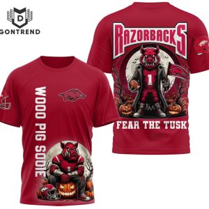 Wooo Pig Sooie Arkansas Razorbacks FearThe Tusk 3D T-Shirt – Red