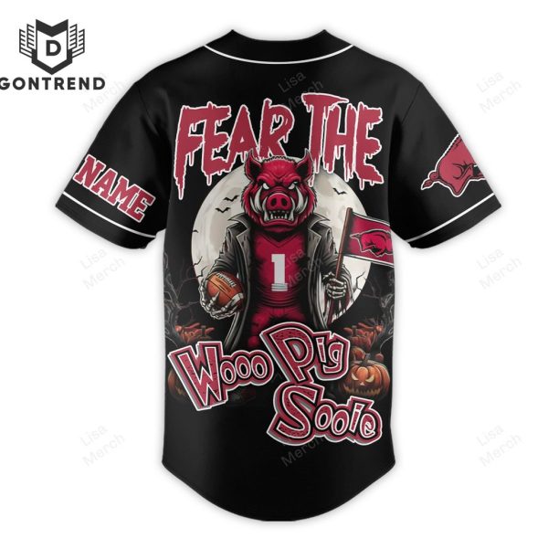 Personalized Arkansas Razorbacks – Fear The Wooo Pig Sooie Baseball Jersey