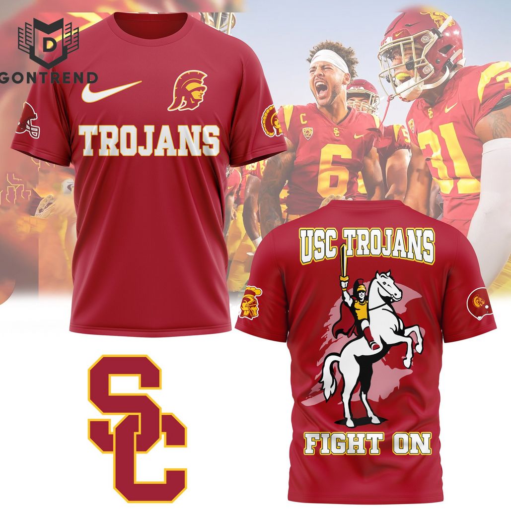 USC Trojans Football Fight On Design 3D T-Shirt - Red USC Trojans Football Fight On Design 3D T-Shirt - Red