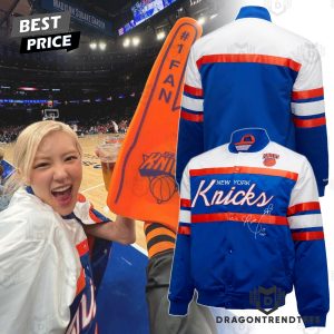 New York Knicks x Rose Black Pink Signature Baseball Jacket