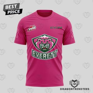 Personalized Everett Silvertips 2024 Pink The Rink Logo 3D T-Shirt