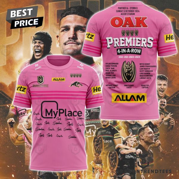 4-In-A-Row Premiers Penrith Panthers 2024 3D T-Shirt Pink