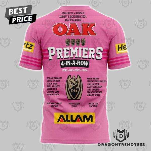 4-In-A-Row Premiers Penrith Panthers 2024 3D T-Shirt Pink