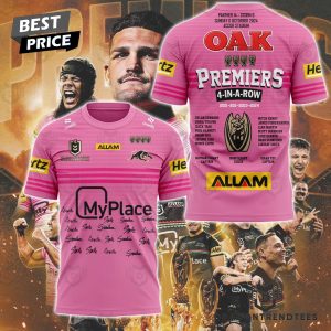 4-In-A-Row Premiers Penrith Panthers 2024 3D T-Shirt Pink