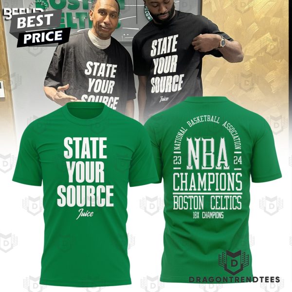 Boston Celtics State Your Source Juice 23-24 Nba Champions 3D T-Shirt – Green