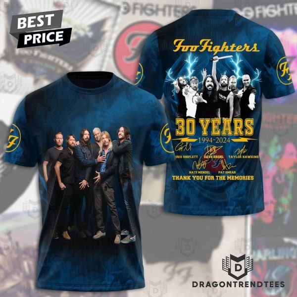 Foo Fighters 30 Years 1994-2024 Signature Thank You For The Memories 3D T-Shirt