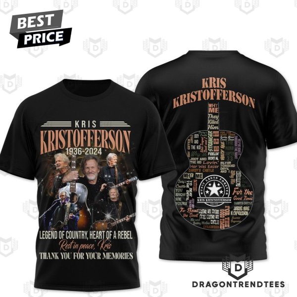 Kris Kristofferson 1036-2024 Legend Of Country, Heart Of A Rebel – Thank You For The Memories 3D T-Shirt