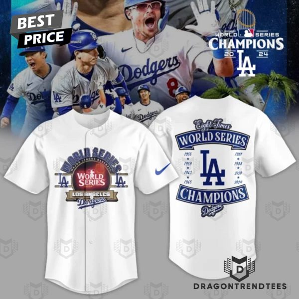 Los Angeles Dodgers 2024 World Series Champions Eight Times Baseball Jersey – White