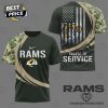 Los Angeles Rams Salute To Service 3D T-Shirt – Black