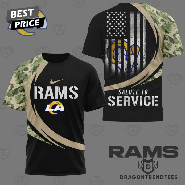 Los Angeles Rams Salute To Service 3D T-Shirt – Black