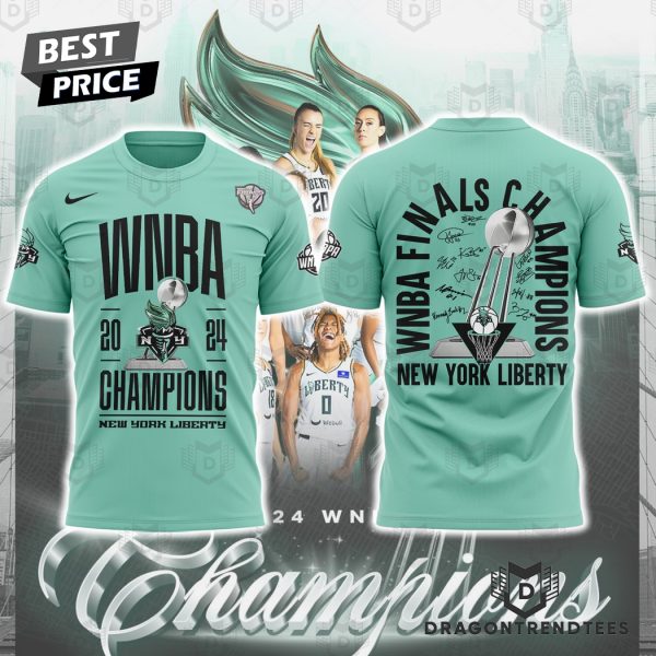 New York Liberty 2024 WNBA Finals Champions Signature 3D T-Shirt