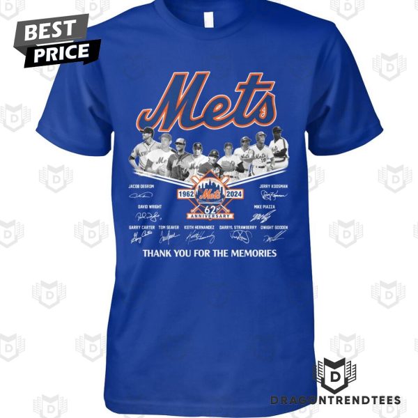 New York Mets 1962-2024 62 Anniversary Signature Thank You For The Memories Unisex T-Shirt