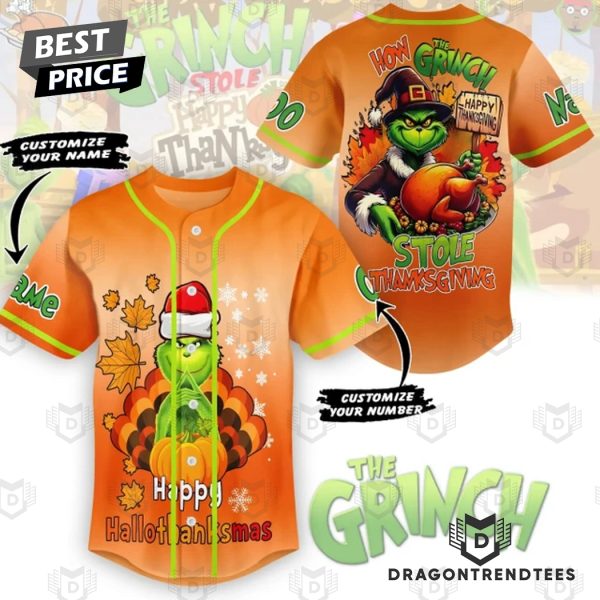 Personalized The Grinch Happy Hallothanksmas Baseball Jersey