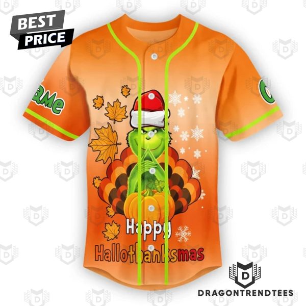 Personalized The Grinch Happy Hallothanksmas Baseball Jersey