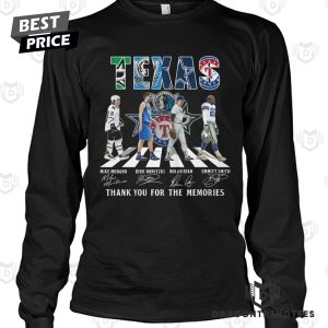 Dallas Stars Mike Modano x Dallas Mavericks Dirk Nowitzki x Texas Rangers Nolan Ryan x Dallas Cowboys Emmitt Smith Signature Unisex T-Shirt