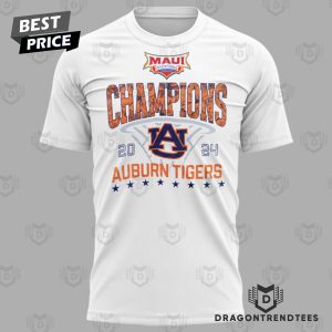 Auburn Tigers Champions Maui Invitational 2024 3D T-Shirt – White