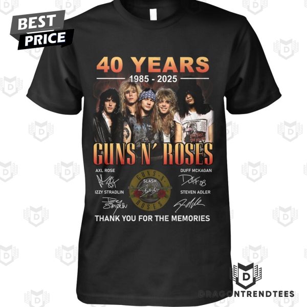 40 Years 1985-2025 Guns N Roses Signature Thank You For The Memories Unisex T-Shirt